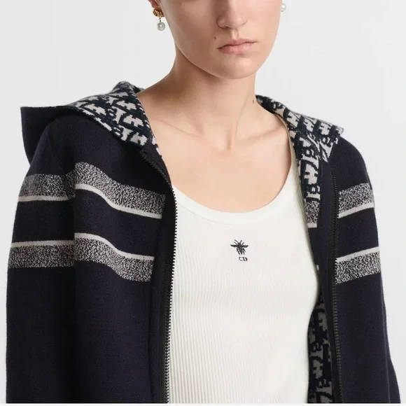 Dior Reversible Zipper Cardigan with Hood in Multicolor  Cashmere - Picture 5 of 15